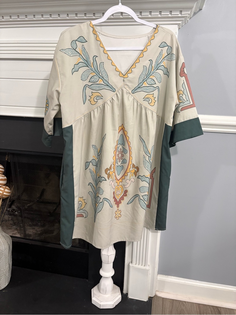 Small Beige Floral Embroidery Babydoll Dress boho